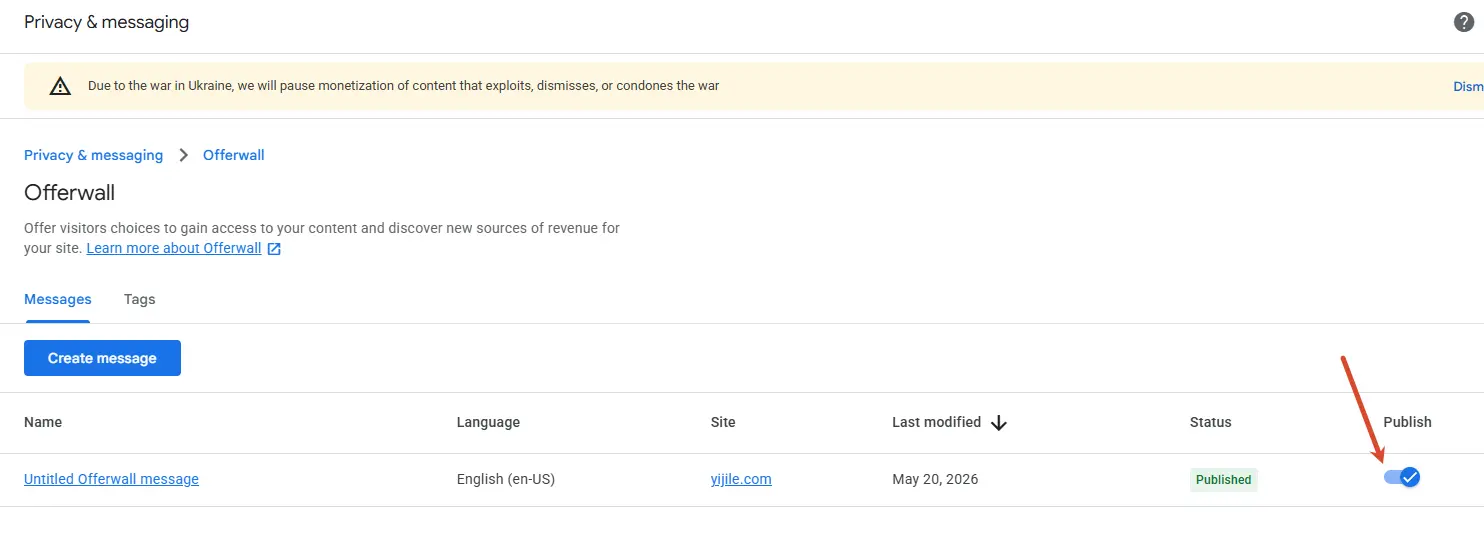 Google AdSense Offerwall Disable Screen